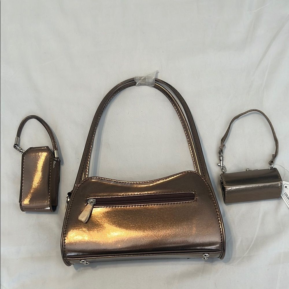 NWT Elegant Metallic Brown Womens Handbag Set perfect for all your essentials